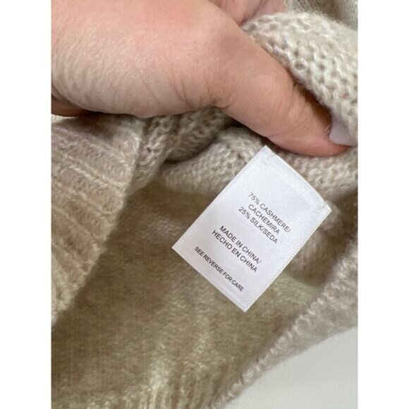 NWT W. Cashmere Brenda Short Sleeve Knitted Rounded Neckline Top Tan Size: Large - Picture 6 of 8